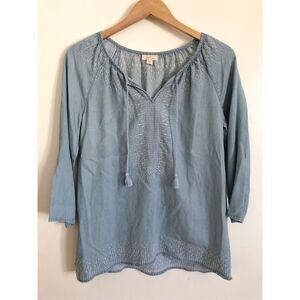 J Jill denim embroidered peasant top size small